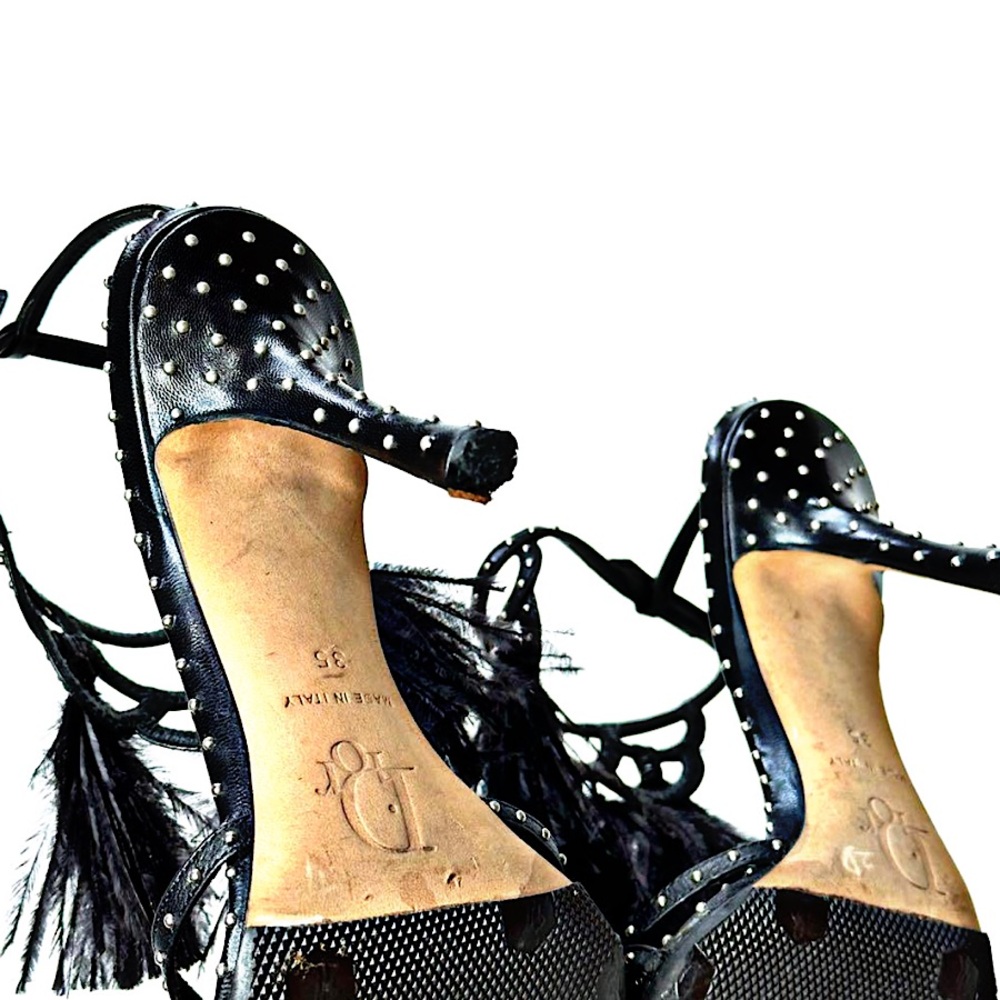 Authentic Christian Dior 04 SS Galliano Feather Studs Open Toe Stilettos - Picture 4 of 4